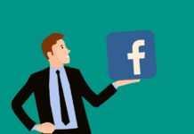 An animation of a man holding Facebook