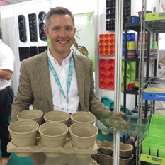 Shaun Herdsman from Modiform with product samples at the recent HTA Plant Show