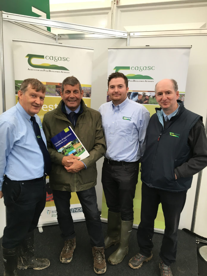 At the National Ploughing Championships today, Friday 21 September, Minister of State at the Department of Agriculture, Food & the Marine, Andrew Doyle TD launched a new Forestry Module in the Teagasc Certificate in Agriculture programme. This module, along with other forestry course components, will be delivered by newly-appointed Teagasc Forestry Liaison Officer, Richard Walsh. Pictured discussing the new forestry module were: Paul Hennessy, Principal Teagasc Kildalton Agriculture and Horticulture college; Andrew Doyle TD, Minister of State at the Department of Agriculture, Food & the Marine; Richard Walsh, Teagasc Forestry Liaison Officer; and Noel Kennedy, Teagasc Forestry Department.