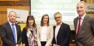 Pictured from L to R were: Alan Farrell, Galway County Council; Mary Ryan Teagasc; Sinead Hennessy Fáilte Ireland; Hans Embacher, Holiday on the Farm Austria and Barry Caslin Teagasc, at the Teagasc / Galway County Council Agri-Tourism Conference 2018 in association with Fáilte Ireland in the Shearwater Hotel Ballinasloe Co. Galway.