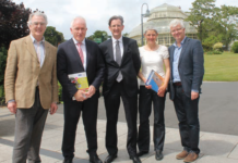 TERRY O'REGAN (LANDSCAPE ALLIANCE), MINISTER JIMMY DENIHAN, MARTIN COLREADY, (DEPARTMENT OF ARTS, HERITAGE AND THE GAELTACHT), URSULA MACPHERSON (PRESIDENT OF MOUNTAINEERING IRELAND) CONOR NEWMAN (CHAIRPERSON OF THE HERITAGE COUNCIL)
