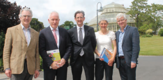 TERRY O'REGAN (LANDSCAPE ALLIANCE), MINISTER JIMMY DENIHAN, MARTIN COLREADY, (DEPARTMENT OF ARTS, HERITAGE AND THE GAELTACHT), URSULA MACPHERSON (PRESIDENT OF MOUNTAINEERING IRELAND) CONOR NEWMAN (CHAIRPERSON OF THE HERITAGE COUNCIL)
