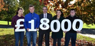 Industry Bursaries for Loughry Food Degree Students. Martin McKendry, CAFRE Director with final year BSc and FdSc Food Degree students Laura Megarity (Armagh), Rian Grant (Newry), Hannah Lennox (Cookstown) and Joe Maynes (Cookstown) at the Bursary Launch event at Loughry Campus, Cookstown