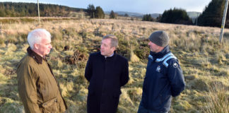 The Minister for Agriculture, Food and Marine Micheal Creed TD (centre) with Dr Fergal Monaghaan, project manager Hen Harrier project and Jack Lynch, Farm owner Cardowmey, Macroom