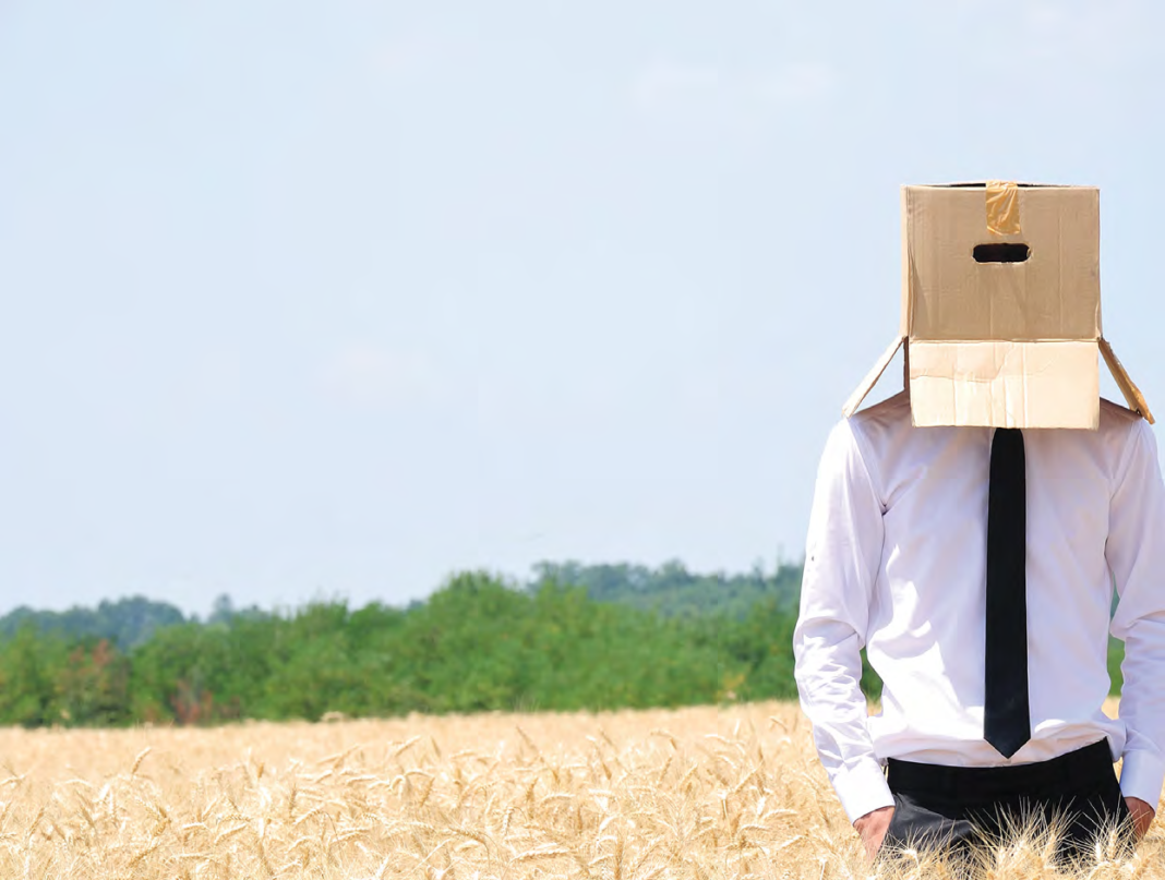 A man with a paper box in his head