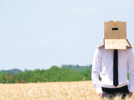 A man with a paper box in his head