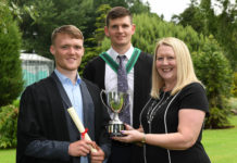 Greenkeeping Cadet Martyn Cullen (Carrigart, Co Donegal) was awarded a Level 2 Work-based Diploma in Horticulture (Sports Turf) and received The Golfing Union of Ireland Prize as the top Golfing Union of Ireland (GUI) Greenkeeping Cadet. Congratulating him on his success are Wendy Cole (R&A) and Fergal Greenan (Lecturer, CAFRE)
