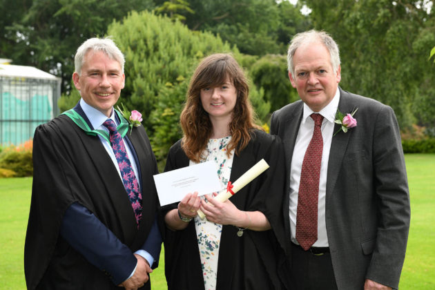Top Level 3 student Rachel McElfatrick (Ballymoney), was congratulated on being awarded the DAERA Prize for being the top student on the Level 3 Extended Diploma course by Paul Mooney (Head of Horticulture, CAFRE) and Robert Huey (Chief Veterinary Officer, DAERA) at the Greenmount Campus Horticulture Awards Ceremony.