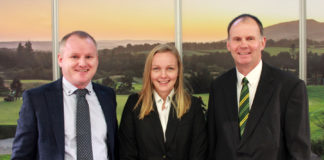 (Left to right) Brian D’Arcy, Joanne Gregory and Richard Charleton pictured on the John Deere stand at BTME 2020.