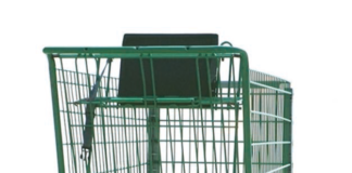 A green shopping stroller