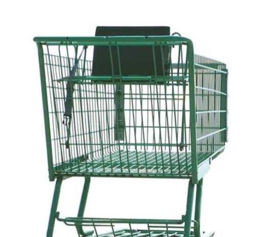 A green shopping stroller