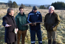 The Minister for Agriculture, Food and Marine Micheal Creed TD with Dr. Fergal Monaghaan, project manager Hen Harrier project ; Dr. Barry O'Donoghue, department culture, heritage and the Gaeltacht,and Jack Lynch, Farm owner ,Cardowmey, Macroom